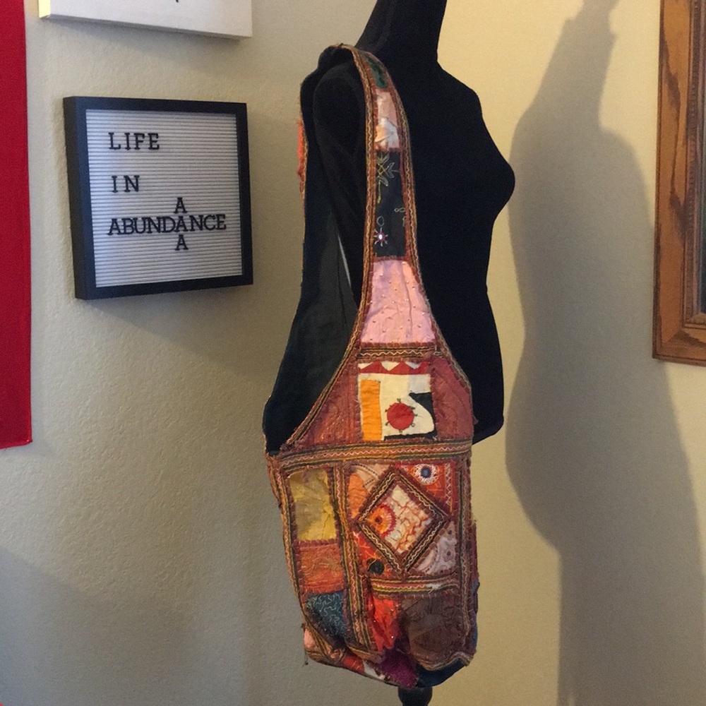 Hippie Patchwork Hobo Bag Large Unique Psychedelic